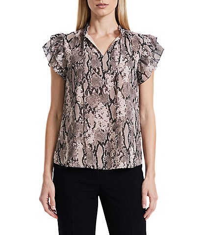 Anne Klein Ruffle Sleeve Chiffon Printed Blouse