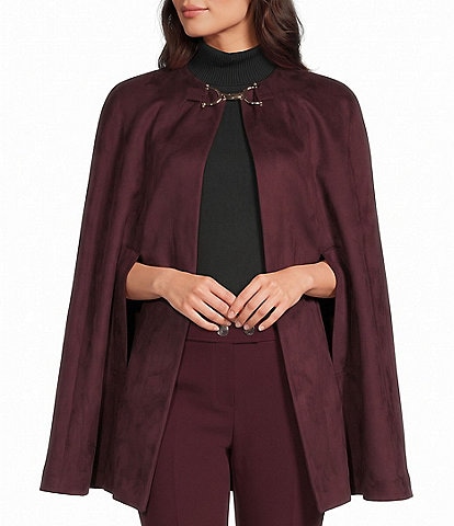 Anne Klein Scuba Suede Horse Bit Cape Jacket