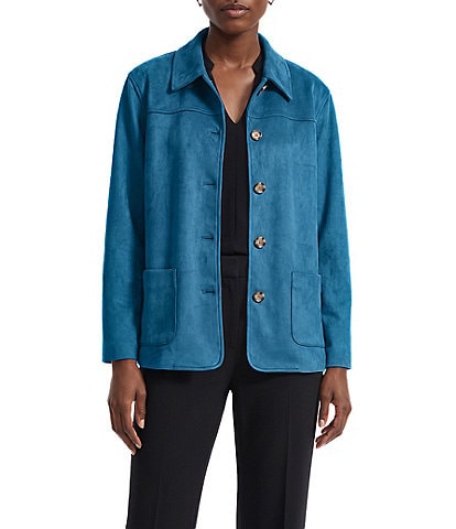 Anne Klein Scuba Suede Point Collar Patch Pocket Button Front Shacket