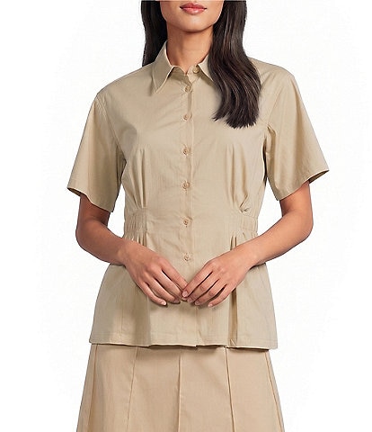 Anne Klein Short Sleeve Poplin Button Front Blouse