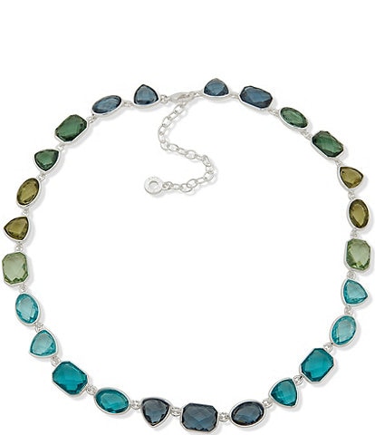 Anne Klein Silver Tone Blue Green Multi Stone Collar Necklace