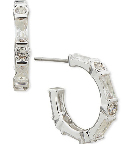Anne Klein Silver Tone Crystal 17mm C Hoop Earrings