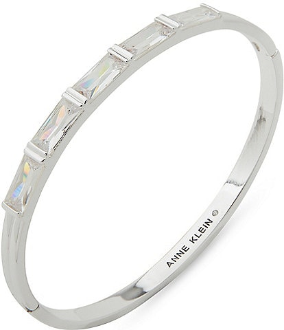 Anne Klein Silver Tone Crystal Baguette Stone Bangle Bracelet