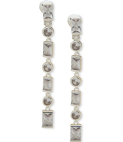 Anne Klein Silver Tone Crystal EZ Comfort Clip Linear Earrings