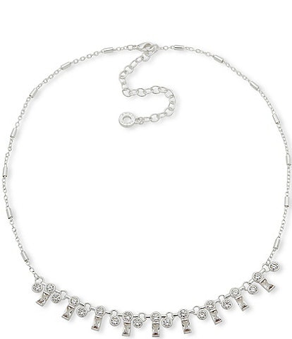 Anne Klein Silver Tone Crystal Frontal Collar Necklace