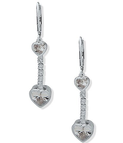 Anne Klein Silver Tone Crystal Heart Linear Earrings