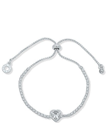 Anne Klein Silver Tone Crystal Heart Slider Adjustable Bracelet