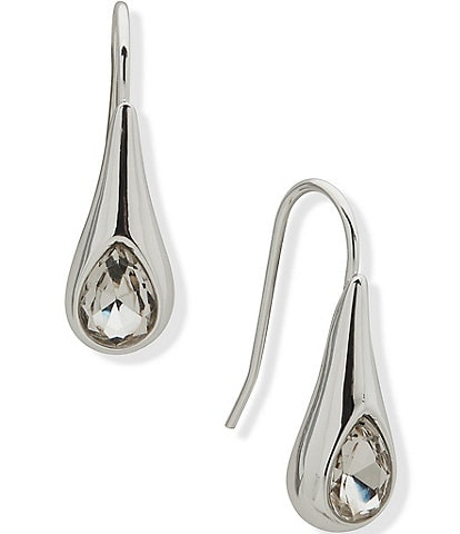 Anne Klein Silver Tone Crystal Puffy Teardrop Molten Threader Earrings