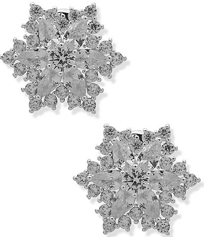 Anne Klein Silver Tone Crystal Snowflake Stone Clip Stud Statement Earrings
