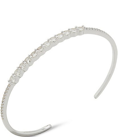Anne Klein Silver Tone Crystal Thin Cuff Bracelet