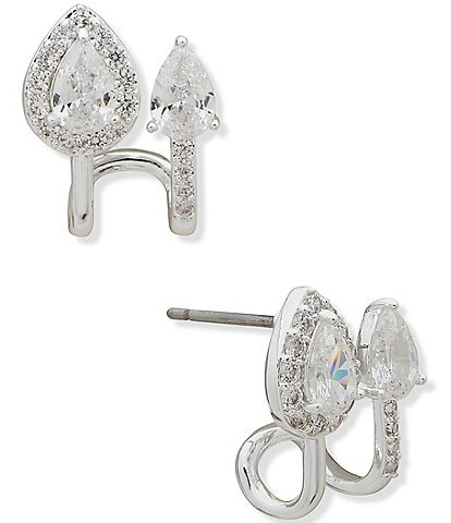 Anne Klein Silver Tone Cubic Zirconia Crystal Teardrop Post Stud Earrings