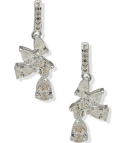Anne Klein Silver Tone CZ Cluster Stone Drop Earrings