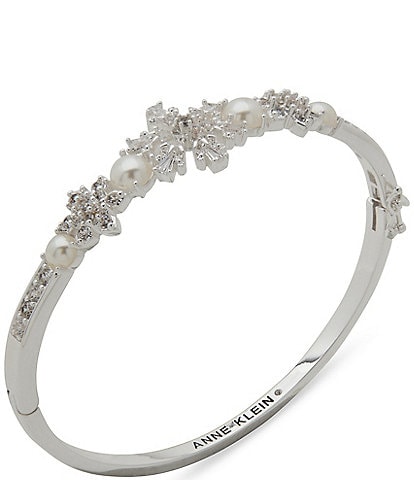 Anne Klein Silver Tone Pearl Snowflake Bangle Bracelet