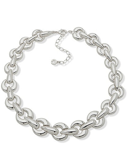 Anne Klein Silver Tone Puffy Interlinking Collar Necklace