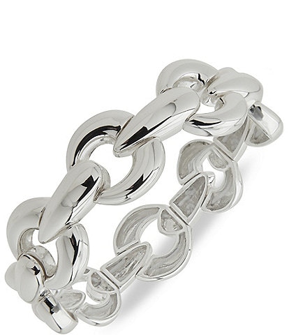 Anne Klein Silver Tone Puffy Interlinking Stretch Bracelet