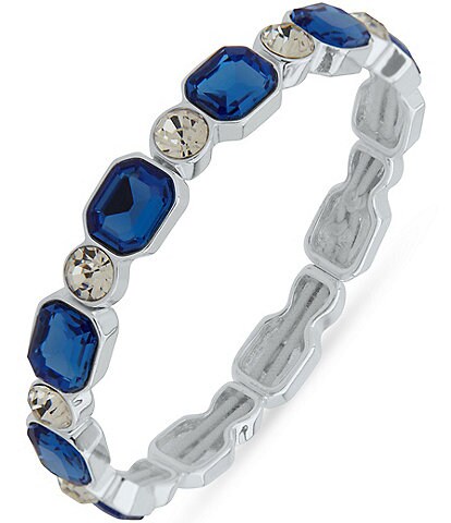 Anne Klein Silver Tone Sapphire Crystal Stretch Bracelet