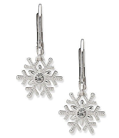 Anne Klein Silver Tone Snowflake Motif Drop Earrings