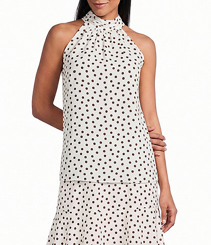 Anne Klein Sleeveless Dotted Coordinating Halter Blouse