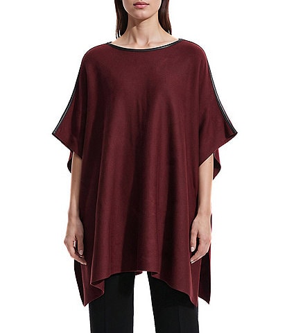 Anne Klein Solid Leather Trim Cape