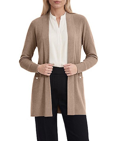 Anne Klein Solid Malibu Yarn Open Front Patch Pocket Cardigan