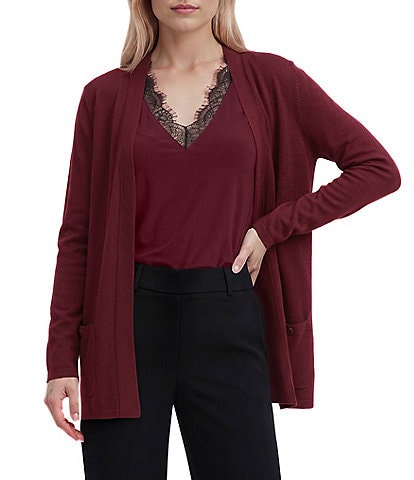 Anne Klein Solid Malibu Yarn Open Front Patch Pocket Cardigan