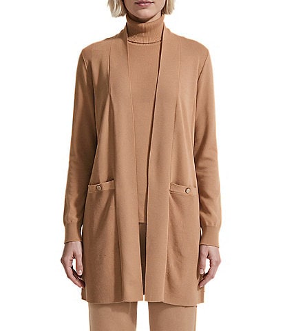 Anne Klein Solid Malibu Yarn Open Front Patch Pocket Cardigan