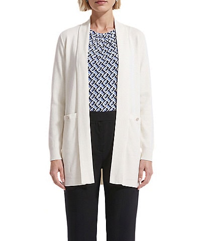 Anne Klein Solid Malibu Yarn Open Front Patch Pocket Cardigan