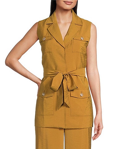 Anne Klein Textured Patch Pockets Belted Vest