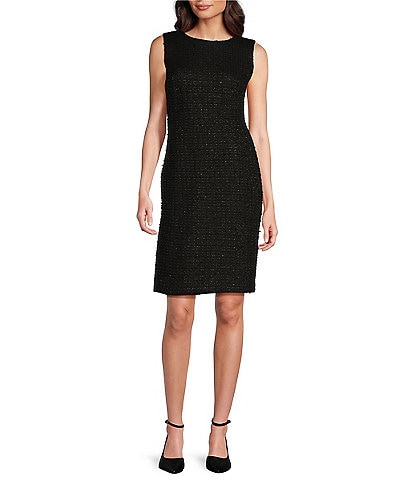 Anne Klein Tweed Round Neck Sleeveless Princess Seam Sheath Dress