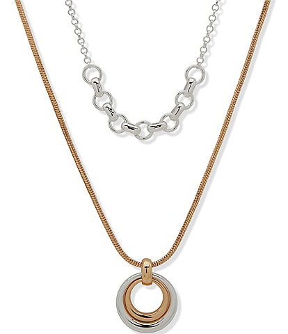 Anne Klein Two Tone 2 in 1 Open Circle Short Pendant Necklace