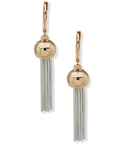 Anne Klein Two Tone Chain Tassel Drop Earrings