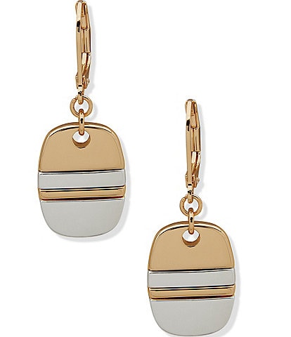 Anne Klein Two Tone Dogtag Inlay Drop Earrings