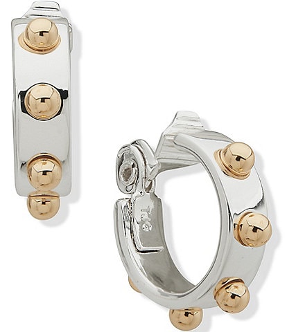 Anne Klein Two Tone Metal Bead Hoop Clip Hoop Earrings
