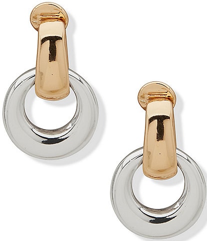 Anne Klein Two Tone Open Link Oval Clip Drop Orbital Earrings