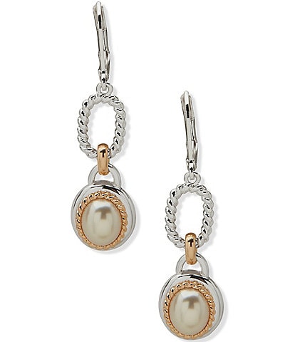 Anne Klein Two Tone Pearl Drop Earrings