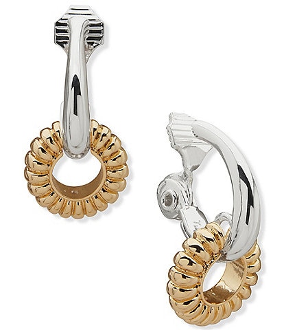 Anne Klein Two Tone Rondell Clip Hoop Earrings
