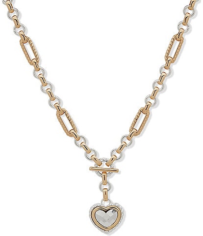 Anne Klein Two Tone Short Heart Pendant Chain Necklace
