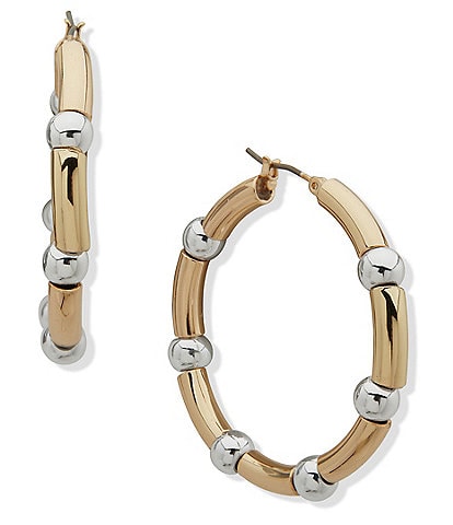 Anne Klein Two Tone Stationed Dome Hoop Earrings