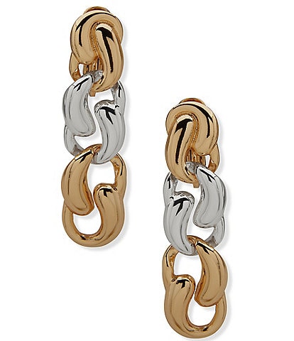 Anne Klein Two Tone Twisted Puffy Link Clip Linear Earrings