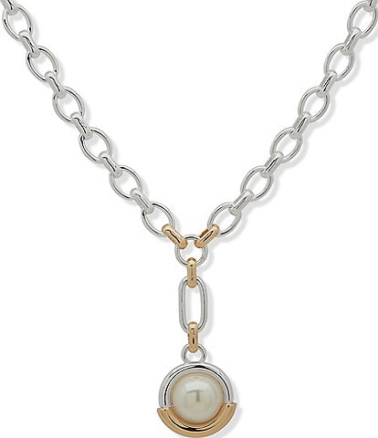 Anne Klein Two Tone White Pearl Chain 18'' Y Necklace