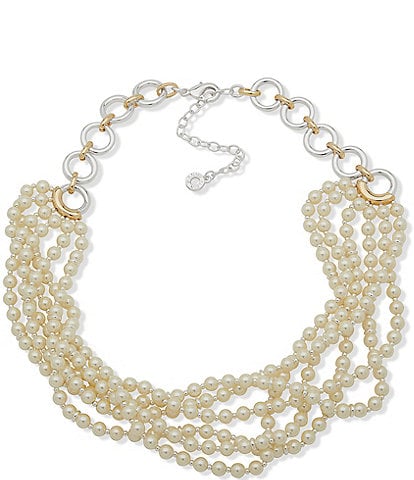 Anne Klein Two Tone White Pearl Chain Short Multi Strand Necklace