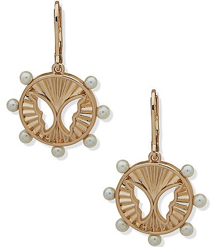 Anne Klein White Pearl Butterfly Motif Drop Earrings