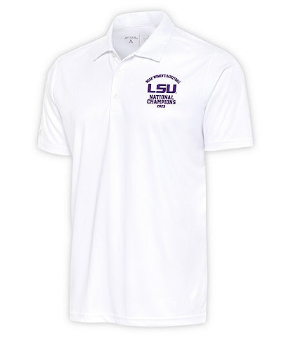 Antigua LSU Tigers NCAA Women's Basketball 2023 National Champions Tribute Short-Sleeve Polo Shirt