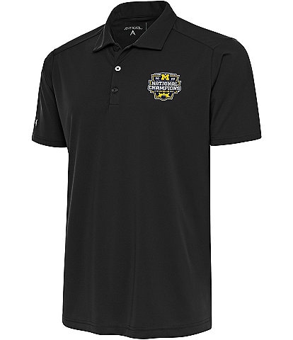 Antigua NCAA Michigan Wolverines 2023 National Champions Tribute Short Sleeve Polo Shirt