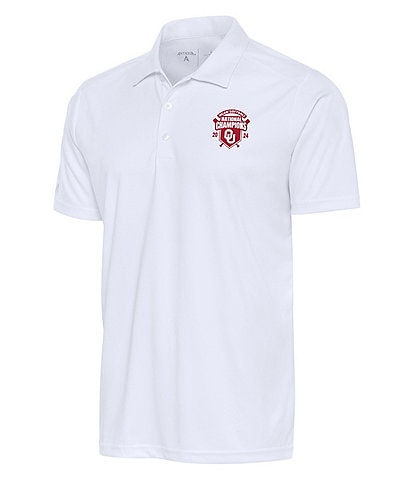 Antigua NCAA Oklahoma Sooners 2024 Women's College World Series National Champions Tribute Short Sleeve Polo Shirt