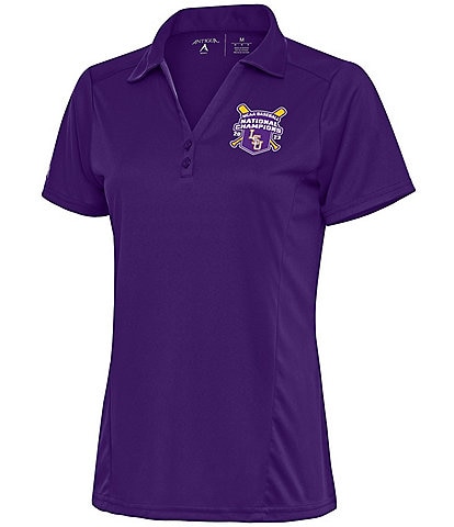 Antigua Women's NCAA LSU Tigers 2023 College World Series Champions Tribute Short Sleeve Polo Shirt