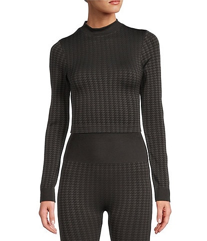 Antonio Melani Active Seamless Houndstooth Mock Neck Long Sleeve Coordinating Cropped Top