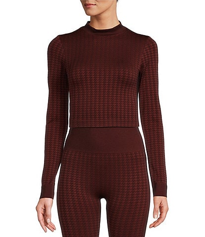 Antonio Melani Active Seamless Houndstooth Mock Neck Long Sleeve Coordinating Cropped Top