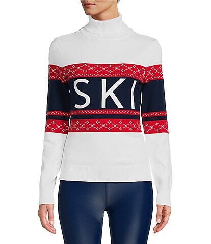 Antonio Melani Active Ski Motif Ribbed Color Block Turtleneck Long Sleeve Statement Sweater