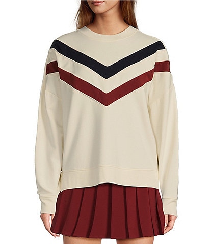 Antonio Melani Active Stripe Piping Crew Neck Long Sleeve Pullover Coordinating Sweatshirt